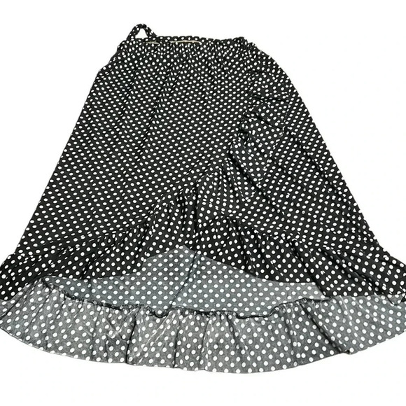 Faux wrap ,flare,ruffle skirt,NWT, polka dots,B&W,festival,gypsy,cottagecore - Picture 7 of 15